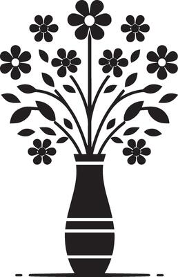A black and white vase with flowers in it