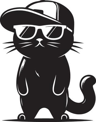Dapper Cat Silhouette Against a Bright White Background Stylish Cat Art