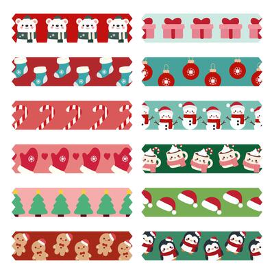Christmas Themed Washi Tape with Kawaii Holiday Patterns. Cute Christmas Decorative Tape with Snowmen, Gifts, and Candy Canes. Festive Washi Tape Set.