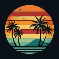 Retro style t - shirt with palm trees and sunset vector