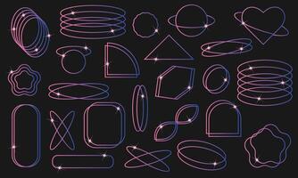 Collection of 90s geometric shapes - retro Y2K design with bright frames, sequins and iconic symbols. illustration. vector