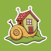 Cartoon snail with house sticker vector
