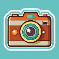 A sticker of a camera with a blue background vector
