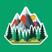 A mountain and trees sticker on a green background vector