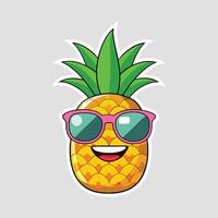 A cartoon pineapple with sunglasses on a gray background vector