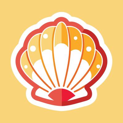 A sticker with a shell on a yellow background