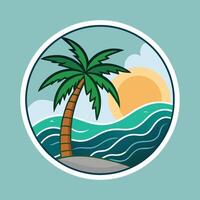 A palm tree and the ocean in a circle vector