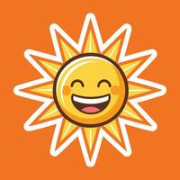 A cartoon sun with a smile on an orange background vector