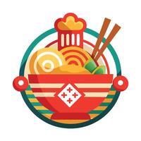 un cuenco de tallarines con palillos y un cuenco de arroz vector
