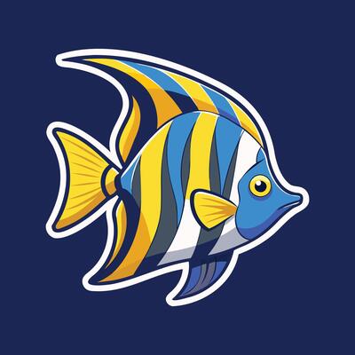 A cartoon fish with yellow and blue stripes