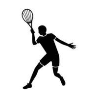 A silhouette of a man playing tennis with a racket vector
