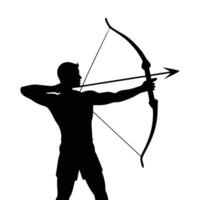 Silhouette of man with bow and arrow on white background vector
