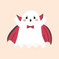 Cute Halloween ghost. Ghost in a vampire costume. Print, design element. Child flat illustration in hand drawn style isolated on background. vector
