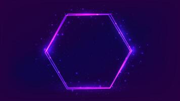 Neon double hexagon frame with shining effects vector