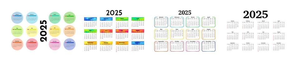 Set of calendars for 2025 isolated on a white background vector