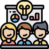 People in a meeting with a light bulb above them vector