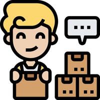 A man holding boxes and a speech bubble vector