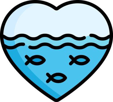 A heart with fish in it, with a wave coming out of it vector