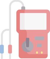 A red and white device with a cord and a light vector