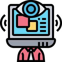 A cartoon man with a computer monitor and an eye vector