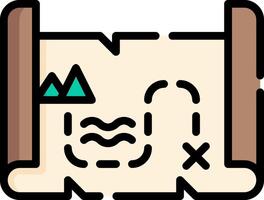 A treasure map icon with a green arrow pointing to it vector