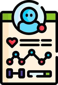 A person is sitting on a paper with a chart and a heart vector