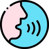 A blue and pink circle with a person's face and a microphone vector