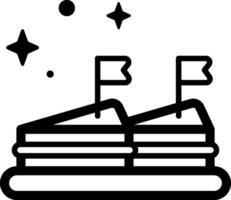A black and white icon of a cake with two flags vector