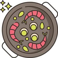 A pan with shrimp and vegetables in it vector