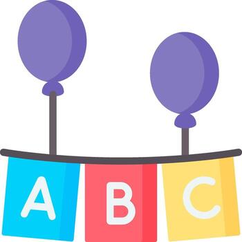 un vistoso a B C y a B C globos colgando desde un cuerda vector