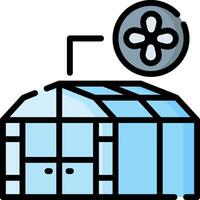 A small greenhouse with a fan and a window vector