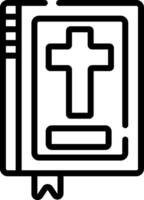 A black and white outline of a bible with a cross on it vector