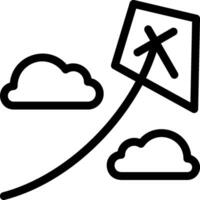 A black and white illustration of a kite flying through the clouds vector