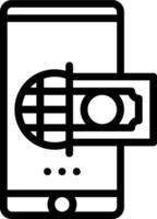 A black and white illustration of a phone with a coin in it vector
