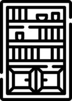 A black and white icon of a shelf with books vector
