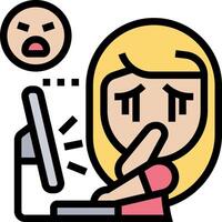 A woman is sitting at a computer with an angry face vector