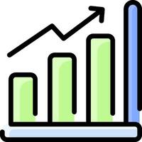 An icon of a bar chart with a graph vector