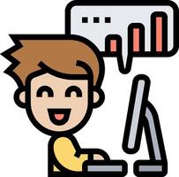 A cartoon man is working on a computer vector