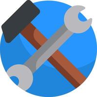 A wrench and hammer icon on a blue background vector