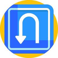 A blue and yellow button with an arrow pointing down vector