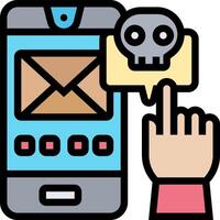 A hand is touching a phone with a skull on it vector