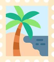 A stamp with a palm tree and the ocean vector