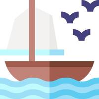 A boat with a sail and birds flying around it vector