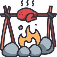 A grill with a fire and a chicken on it vector
