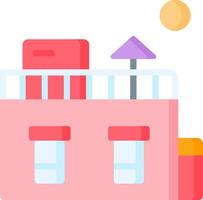 A pink building with a balcony and a sun vector