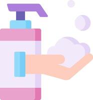 Hand holding soap and soap dispenser with soap bubbles vector
