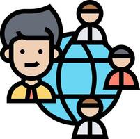 People around a globe with people in the background vector