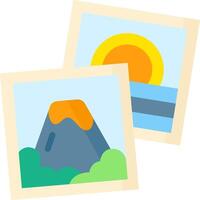 Two pictures of a mountain and a sun vector