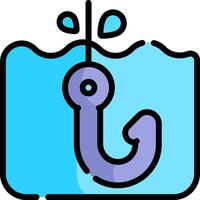 Hook icon with water and fish vector