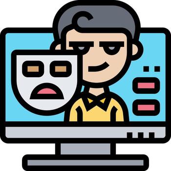 un hombre es sentado en frente de un computadora con un máscara en vector